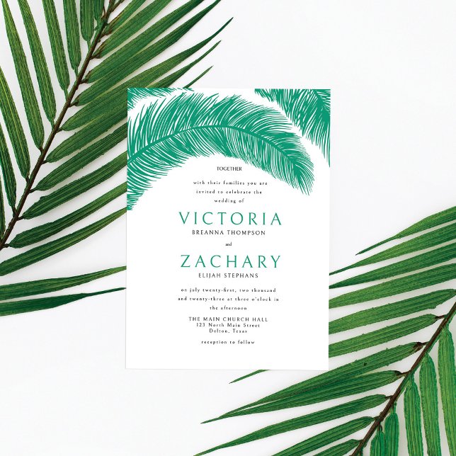 Invitación Moderna Palm verde esmeralda de verano deja Boda (Subido por el creador)