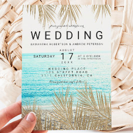 Invitación Moderna palmera dorada elegante boda de fotos de p