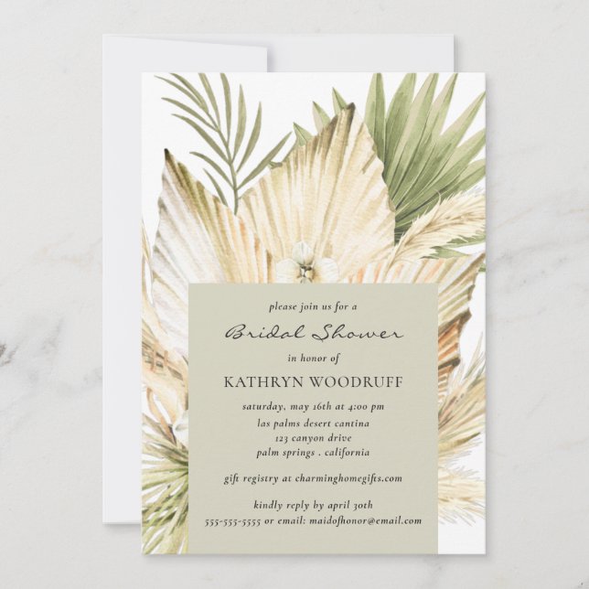 Invitación Moderna Pampas Grass Floral Bouquet Bridal Ducha (Anverso)