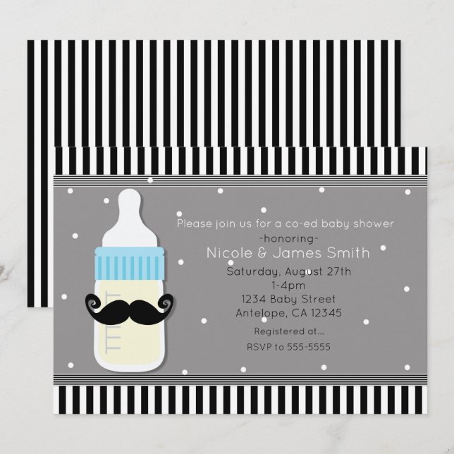 Invitación moderna para baby shower con botella y  (Anverso / Reverso)