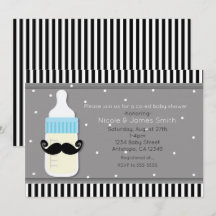 Invitación moderna para baby shower con botella y