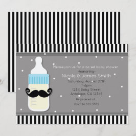 Invitación moderna para baby shower con botella y 