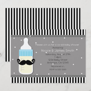 Invitación moderna para baby shower con botella y