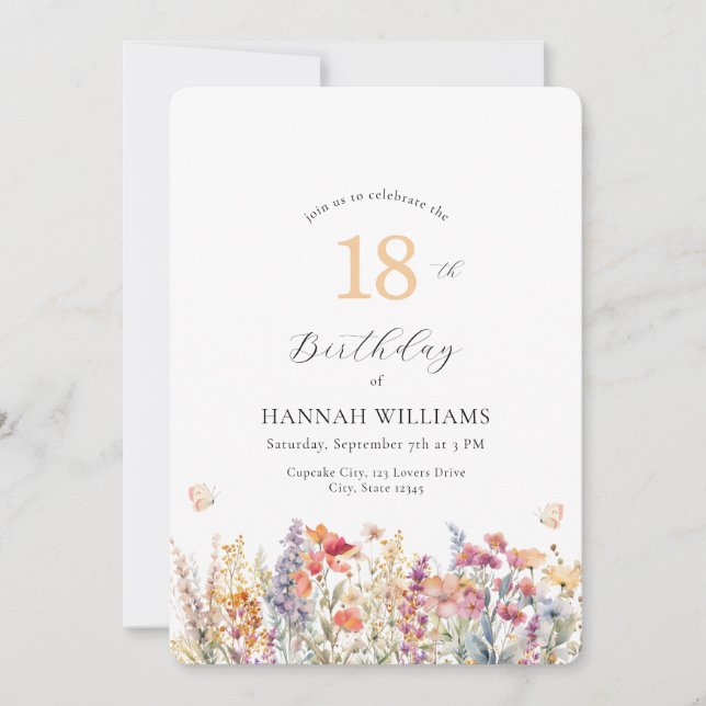 Invitación moderna para baby shower con flores sil (Anverso)