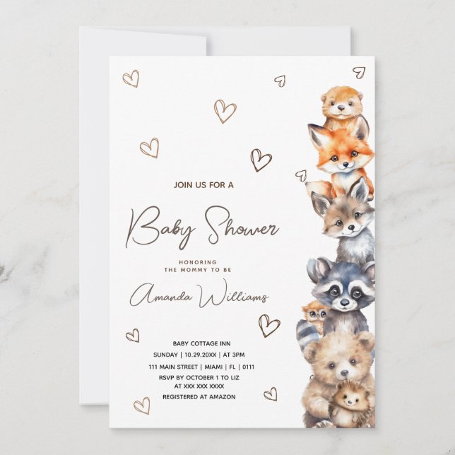 Invitación moderna para baby shower de animales de (Anverso)