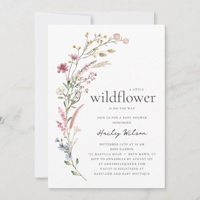 Invitación moderna para baby shower de florecilla  (Anverso)