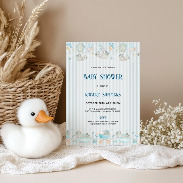 Invitación moderna para baby shower de niño (Subido por el creador)