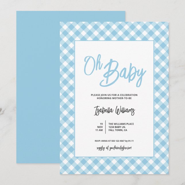 Invitación moderna para baby shower de niño con cu (Anverso / Reverso)