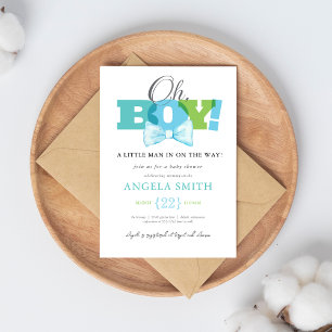 Invitación moderna para baby shower de niño verde 