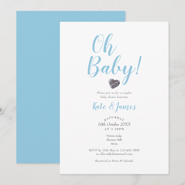 Invitación moderna para baby shower de pareja Oh B (Anverso / Reverso)