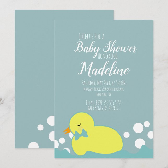 Invitación moderna para baby shower de patitos ama (Anverso / Reverso)