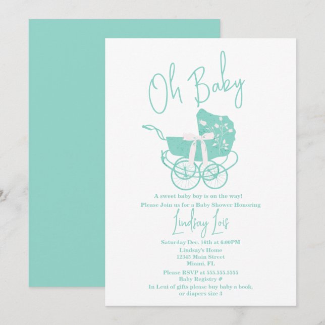 Invitación moderna para baby shower neutral en cua (Anverso / Reverso)