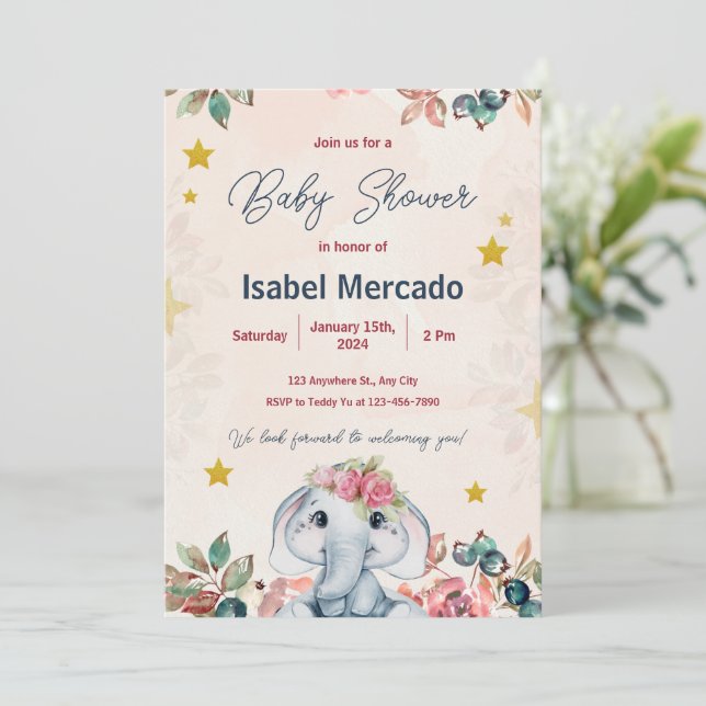 Invitación moderna para baby shower rosa y azul (Anverso de pie)
