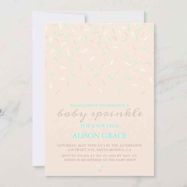 Invitación moderna para baby sprinkle de melocotón (Anverso)