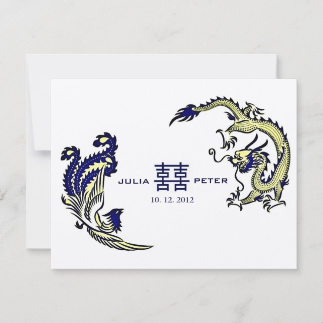 Invitación moderna para boda china del Dragón-Féni (Anverso)