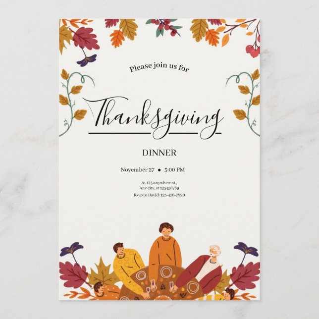Invitación moderna para cena de Acción de Gracias  (Anverso)