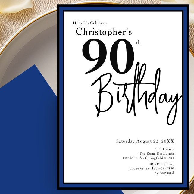 Invitación moderna para cumpleaños 90 elegante neg (Subido por el creador)