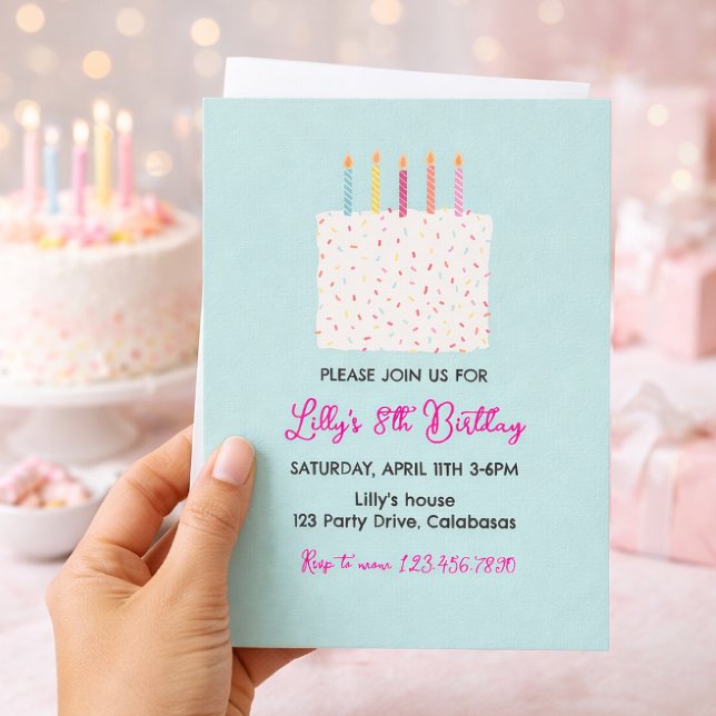 Invitación moderna para cumpleaños con pastel, Spr (Subido por el creador)