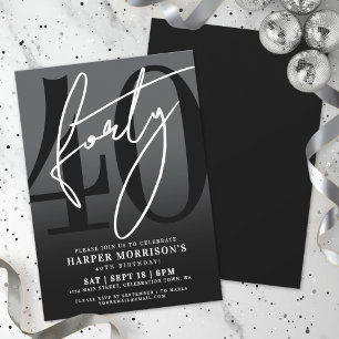 Invitación moderna para cumpleaños número 40 con t