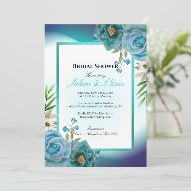 Invitación moderna para despedida de soltera en az (Anverso de pie)