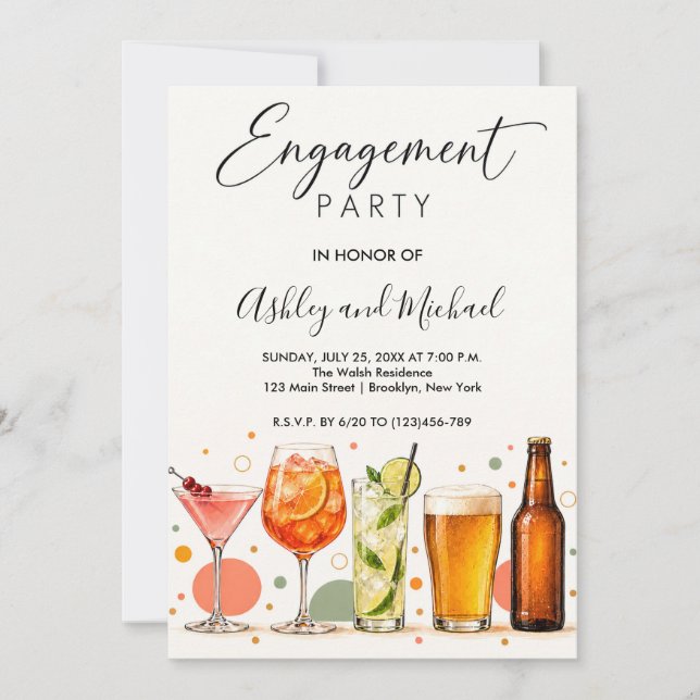 Invitación moderna para fiesta de compromiso (Anverso)