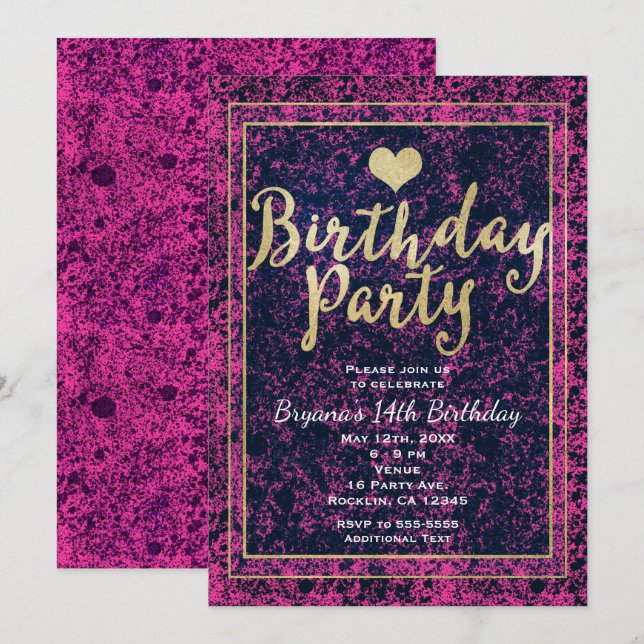 Invitación moderna para FIESTA DE CUMPLEAÑOS con r (Anverso / Reverso)
