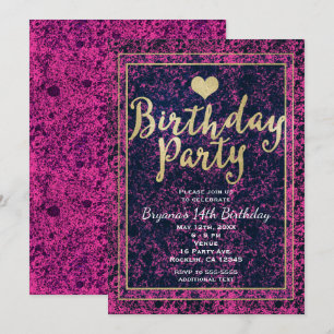 Invitación moderna para FIESTA DE CUMPLEAÑOS rosa 