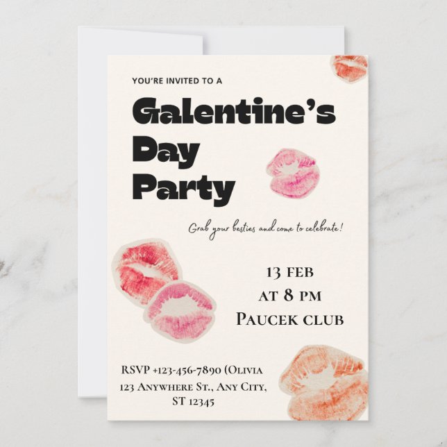 Invitación moderna para fiesta de Galentine's Day  (Anverso)