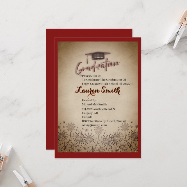 Invitación moderna para fiesta de graduación (Anverso/Reverso In Situ)