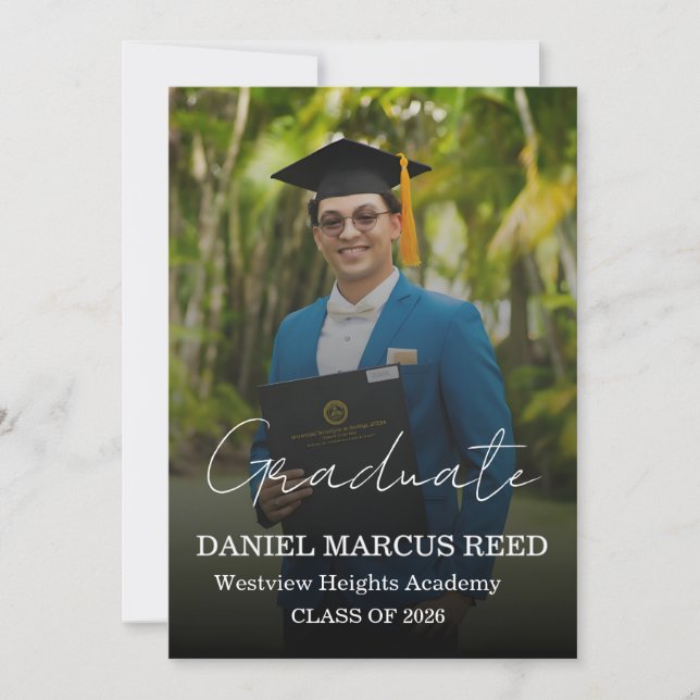 Invitación moderna para fiesta de graduación con f (Anverso)