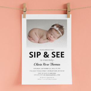 Invitación moderna para fiesta de Sip And See con 