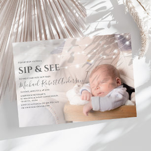 Invitación moderna para fiesta de Sip And See con 