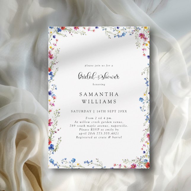 Invitación moderna para una ducha de novia con flo (Modern Wildflower Bridal Shower Invitation)