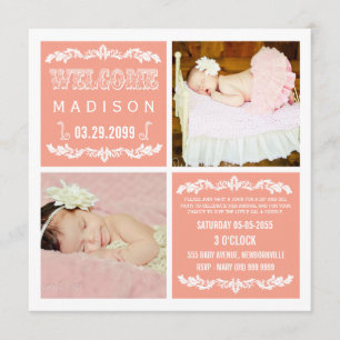Invitación Moderna Peach Baby Sip & See Fiesta Photo Cards