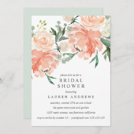 Invitación Moderna Peach Coral Rosa Bouquet Bridal Shower Inv