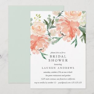 Invitación Moderna Peach Coral Rosa Bouquet Bridal Shower Inv