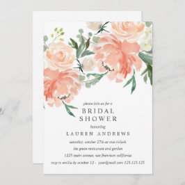 Invitación Moderna Peach Coral Rosa Bouquet Bridal Shower Inv