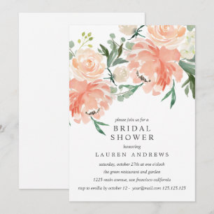Invitación Moderna Peach Coral Rosa Bouquet Bridal Shower Inv