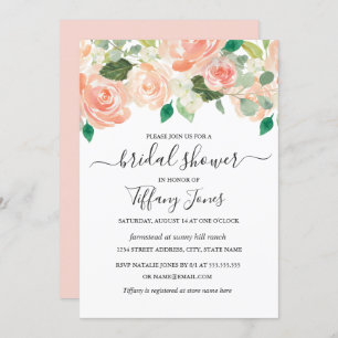 Invitación Moderna Peach Watercolor Floral Bridal Shower