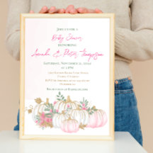 Moderna Pequeña Calabaza Baby Shower de verde rosa