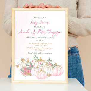 Invitación Moderna Pequeña Calabaza Baby Shower de verde rosa