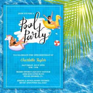 Invitación Moderna Piscina De Verano Fiesta De Cumpleaños