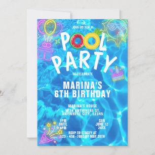 Invitación Moderna piscina Guay Fiesta verano Natación Cumple