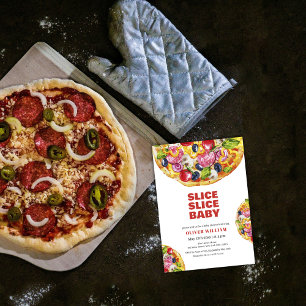 Invitación Moderna pizarra italiana Slice Pizza Baby Shower