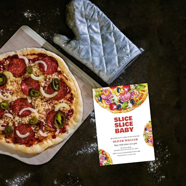 Invitación Moderna pizarra italiana Slice Pizza Baby Shower (Modern Italian Slice Slice Pizza Baby Shower Invitation)
