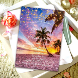 Invitación Moderna playa de atardecer y estrellas Boda de ver