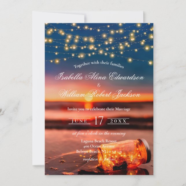 Invitación Moderna playa de verano Sunset Beach Mason Jar Bod (Anverso)