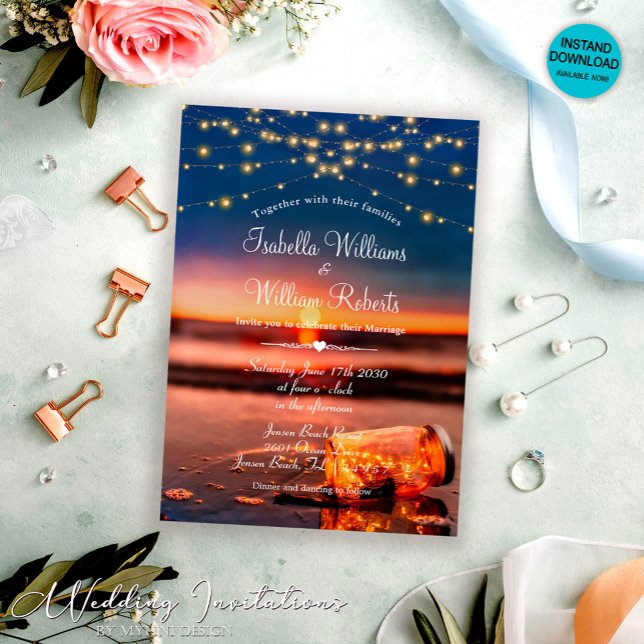 Invitación Moderna playa de verano Sunset Beach Mason Jar Bod (Subido por el creador)