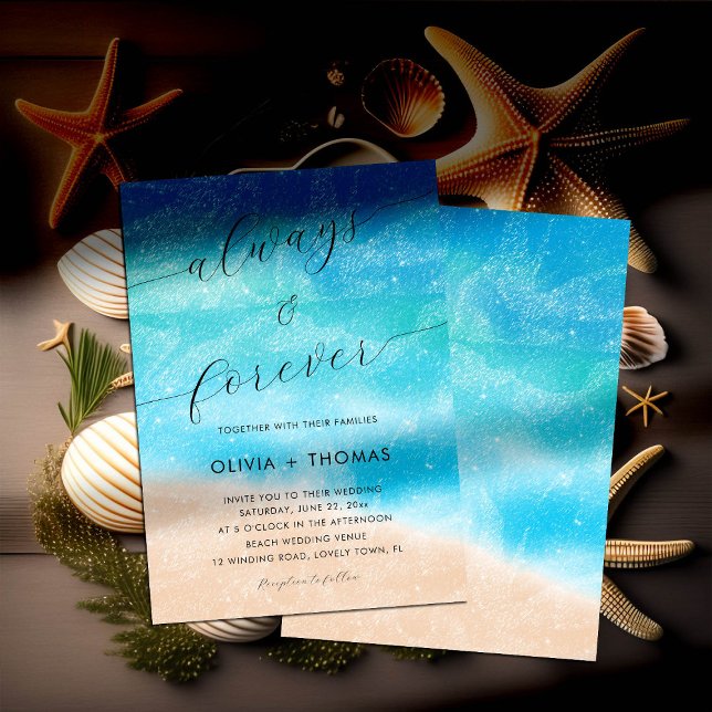 Invitación Moderna playa de Waves de Arena Siempre Boda (Subido por el creador)