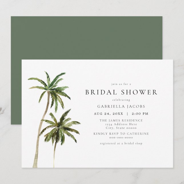 Invitación Moderna playa tropical mínima Palm Beach Bridal Sh (Anverso / Reverso)
